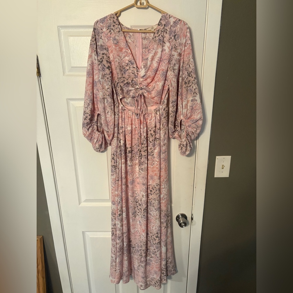 entro Pink Floral Maxi Dress with Tie Waist